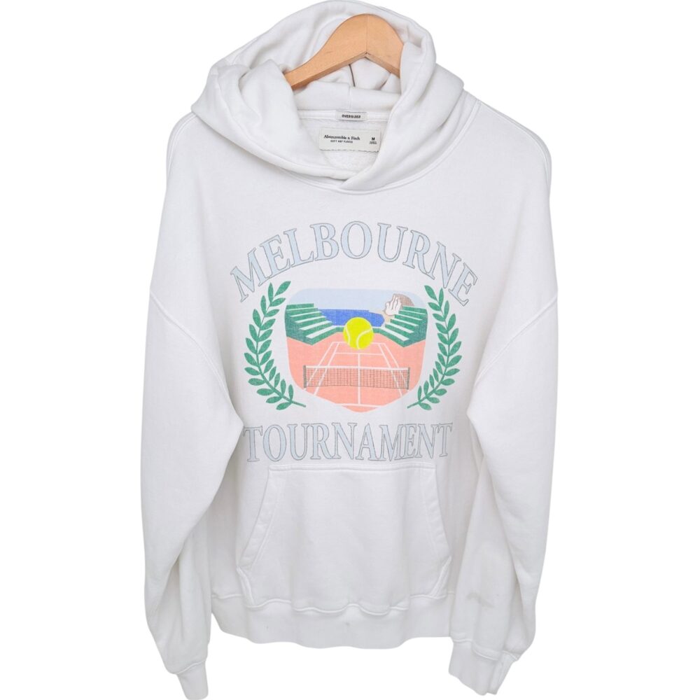 Abercrombie & Fitch Hoodie Men's M White Multicolor Melbourne Tournament Tennis